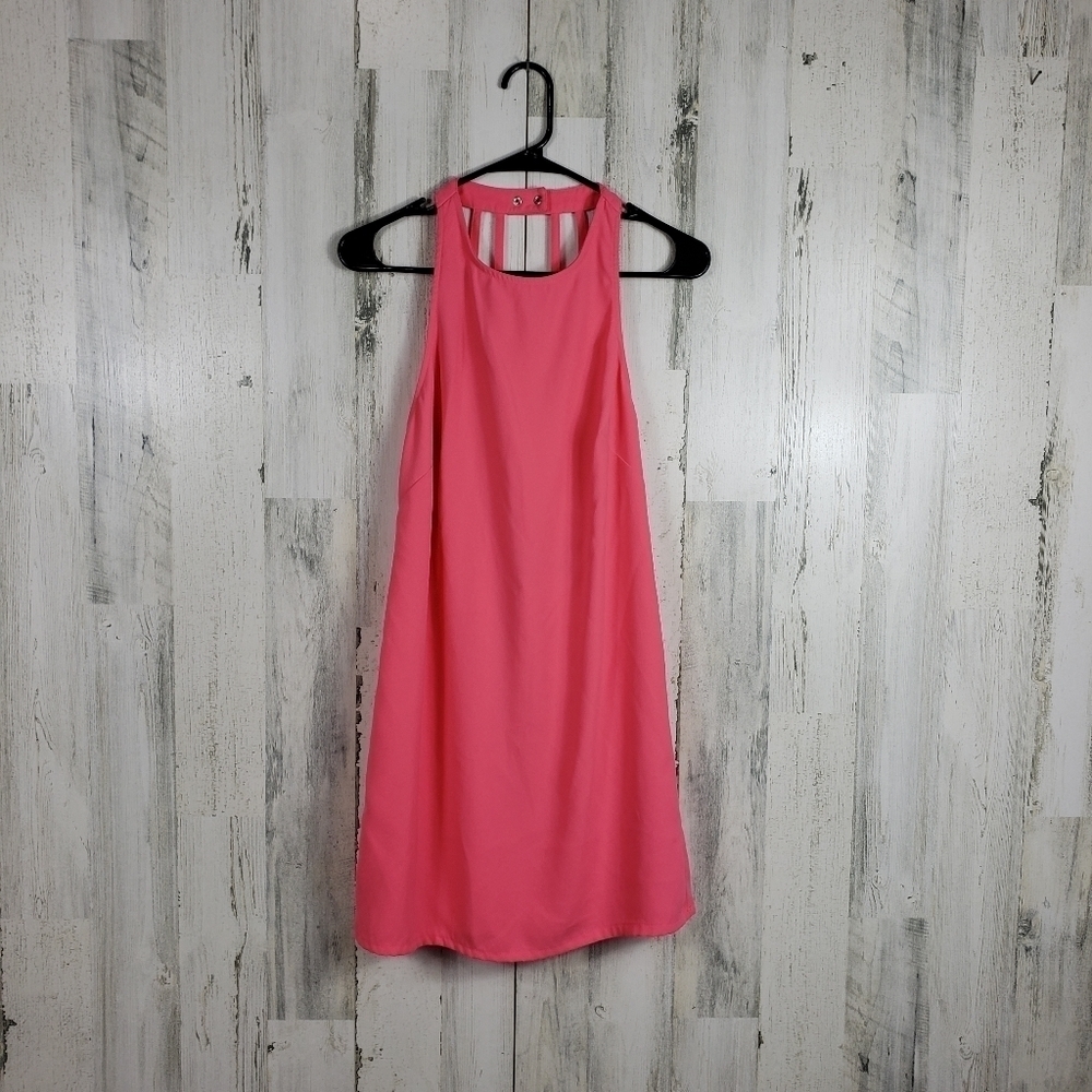Forever 21 bubble gum pink sleeveless mini dress, strappy open back size medium